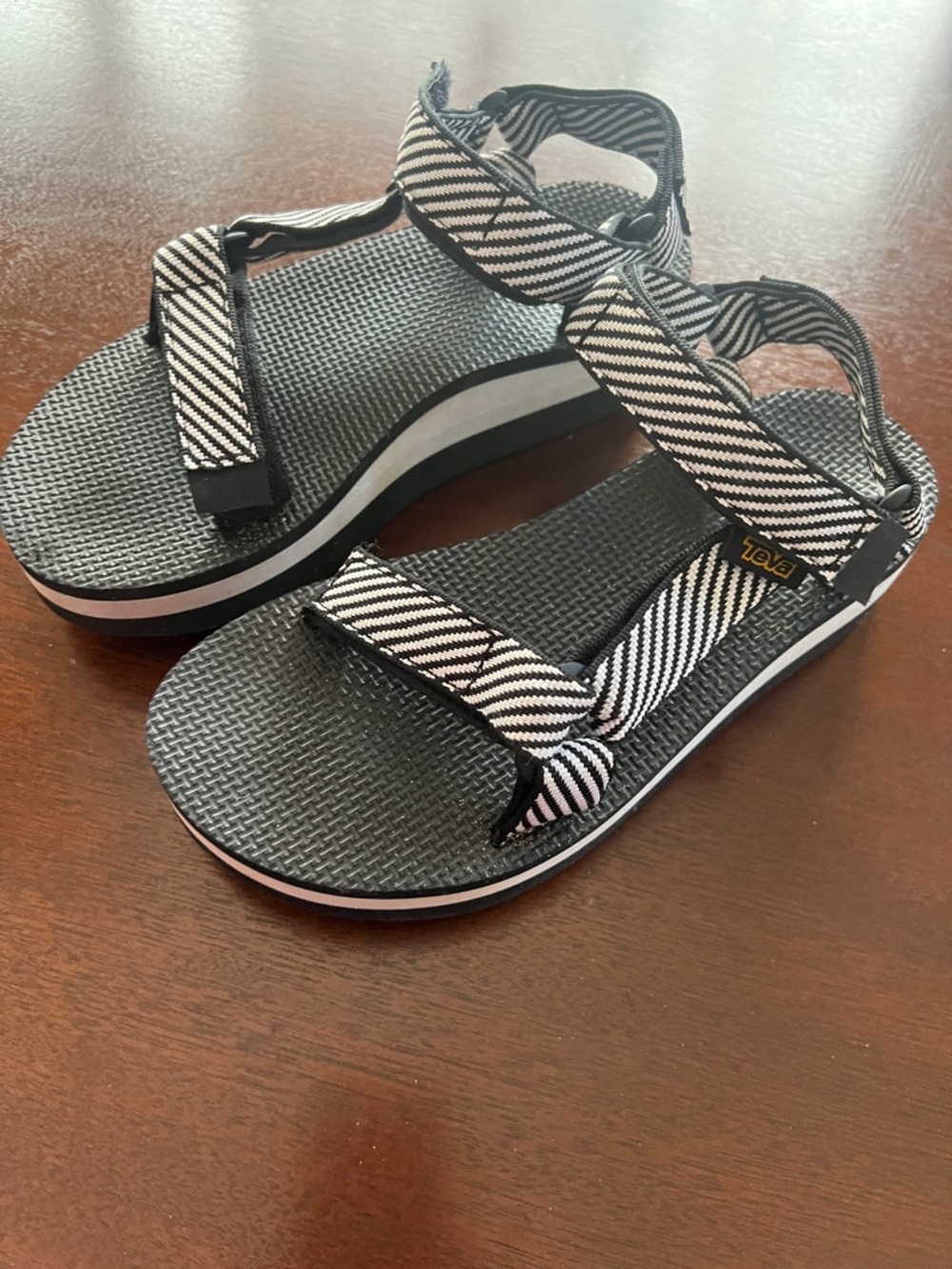 Teva Black & White Striped Webbing Sandals